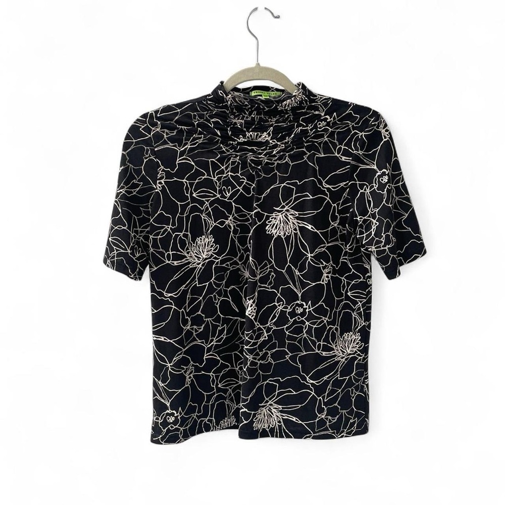 High-Neck Black Floral Print Blouse